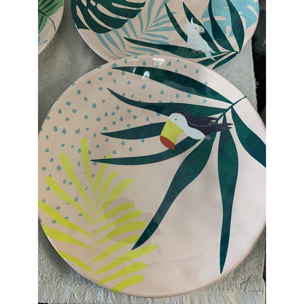 4 Zak Designs Plates Original Wild Bird Toucan Parrot Melamine Vintage 11 Inch - Picture 4 of 6